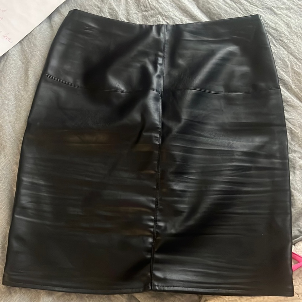 Leather misguided knee skirt